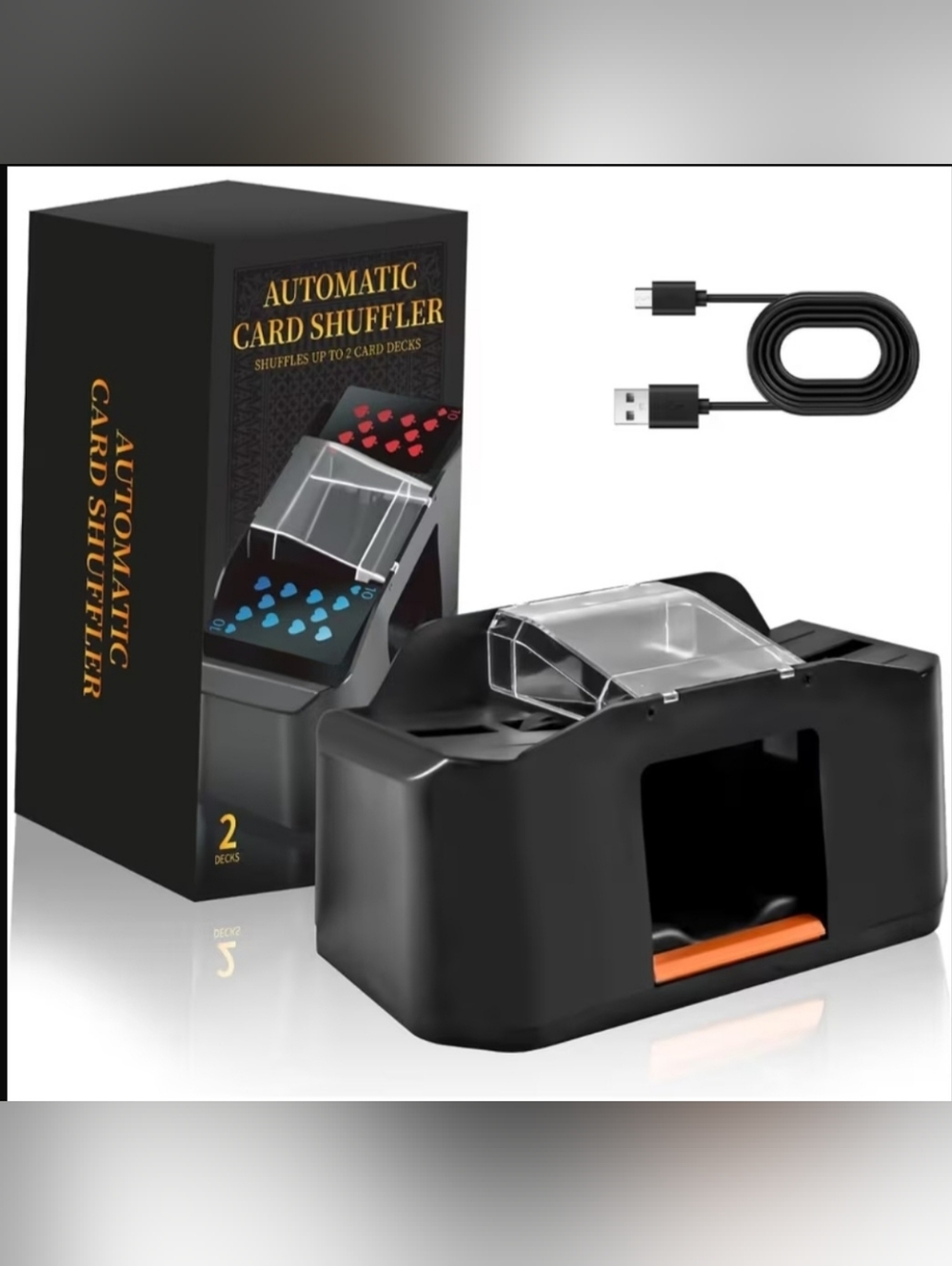 Automatic Electric Card Shuffler - Black with Orange Accent